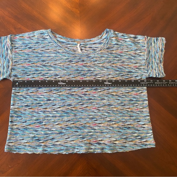 Free People Rainbow Wave Boxy Crop Top Small Blue Colorful Shirt Small S - Picture 7 of 12